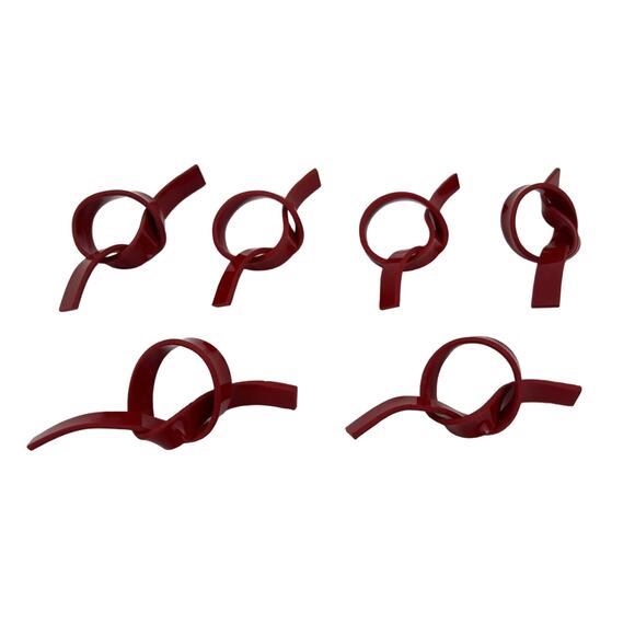 6 Vintage RETRO 70's Mod Cherry Red Formed Plastic "KNOT" Napkin Rings - Picture 1 of 4